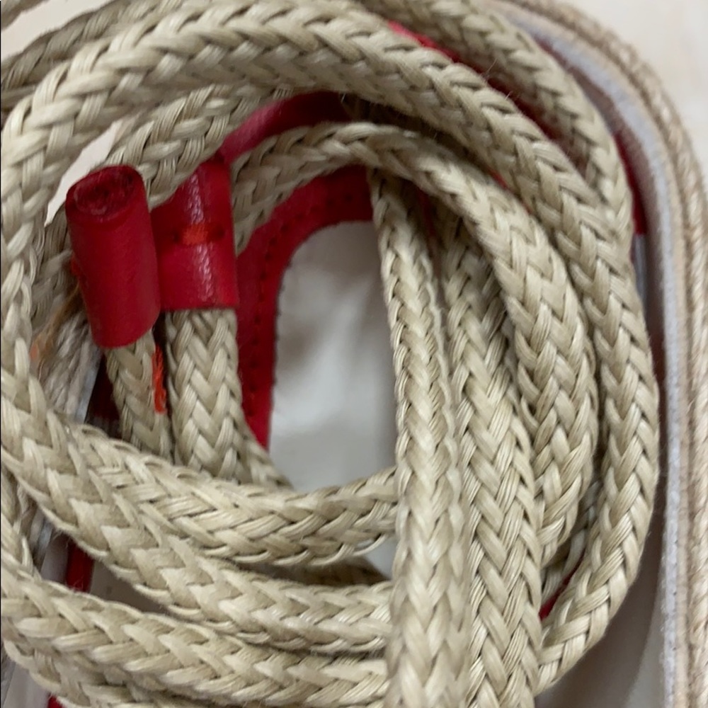 SALVATORE FERRAGAMO RED WHITE STRIPED FABRIC JUTE ESPADRILLES W/CALF LEATHER 8.5 - Picture 6 of 14